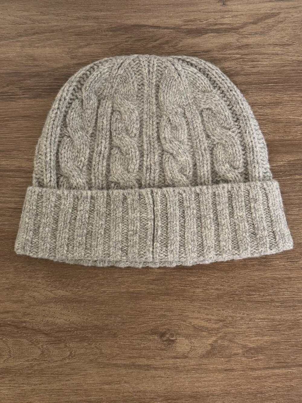 J. Crew Womans Lambs Wool Gray Cable-Knit Beaine Hat with Ribbed Cuff